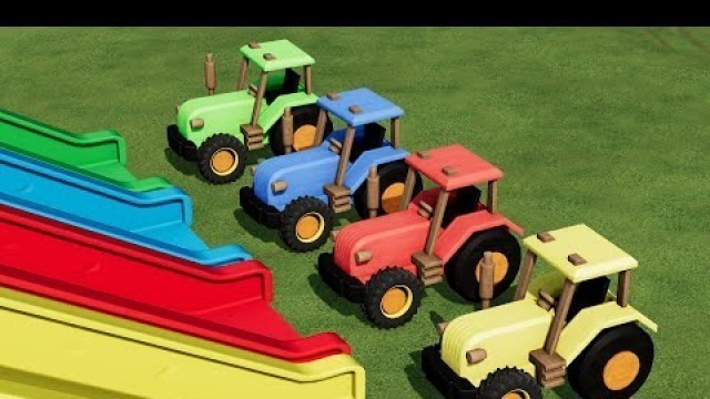 'TRACTORS OF COLORS ! TOY TRACTORS JUMPING ON SLIDE  ! HAY BALING , SELLING ! Farming Simulator 22'