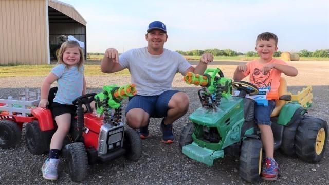 'Using kids tractors with nerf guns on them | Tractors for kids'