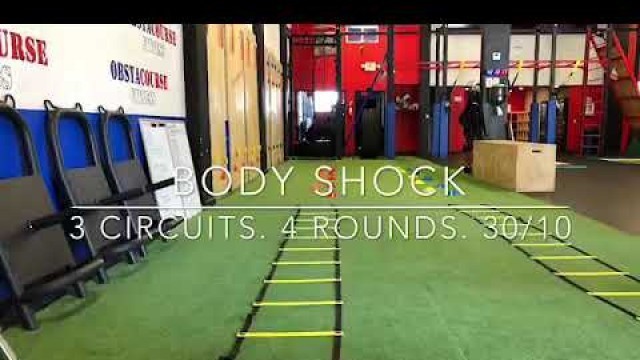 'WOD 57: Body Shock. 3 Circuits. 4 Rounds. 30/10'