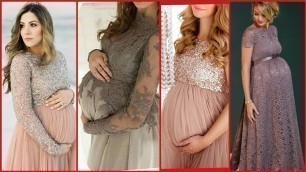 'Maternity maxi tulle gown with tonal delicate sequence /baby shower dresses ideas'