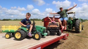 'Using real tractors and kids tractors making hay | Tractors for kids'