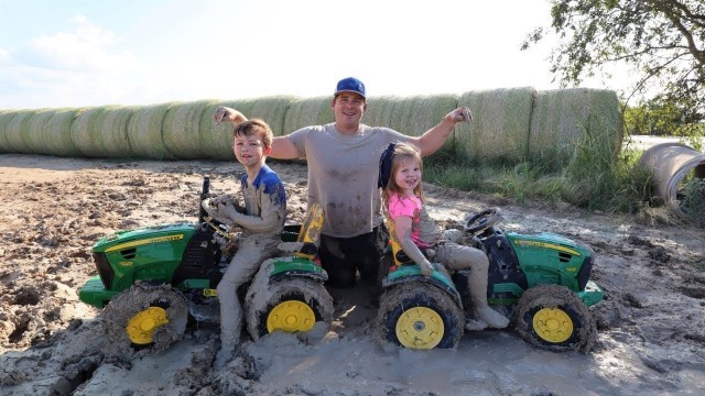 'Playing in the mud and getting stuck with kids tractors and real tractors | Tractors for kids'