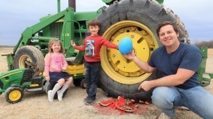 'Using tractors on the farm to crush everything | Tractors for kids'