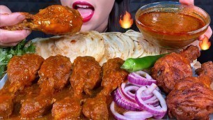 'ASMR SPICY CHICKEN GRAVY, PAROTTA, DELHI STYLE FRIED CHICKEN, CHILI MASSIVE Eating Sounds'