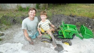 'Playing in deep mud on the farm with kids tractors | Tractors for kids'