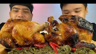 'LECHON MANOK & SPICY LAING | Filipino Food | Mukbang Philippines @MIKE and LEN channel'