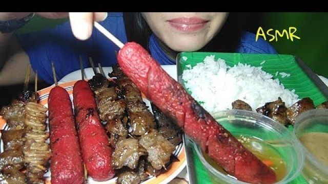 'ASMR MUKBANG FILIPINO STREET FOOD PORK BARBEQUE+ISAW+BETAMAX+HOTDOG|PHILIPPINES|