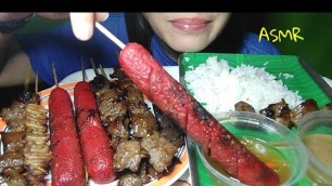 'ASMR MUKBANG FILIPINO STREET FOOD PORK BARBEQUE+ISAW+BETAMAX+HOTDOG|PHILIPPINES|