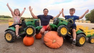 'Crushing pumpkins with kids tractors and real tractors | Tractors for kids'