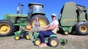 'Playing with kids tractors and real tractors on the farm compilation | Tractors for kids'