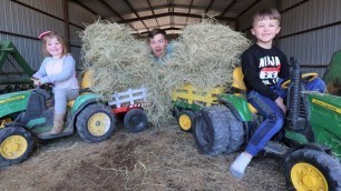 'Our kids tractors are stuck in the hay and dirt | Tractors for kids'