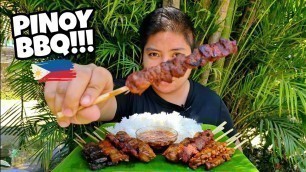 'FILIPINO STREET FOOD IHAW IHAW MUKBANG!! Pork bbq, betamax, isaw, helmet, taba'