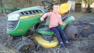 'Our tractor is stuck | Playing in the mud with lawn mower | Tractors for kids'