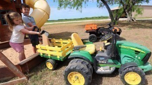 'Using tractors to make a secret sandbox hideout | Tractors for kids'
