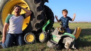 'We ran over our tractor | Using real tractors on the farm | Tractors for kids'