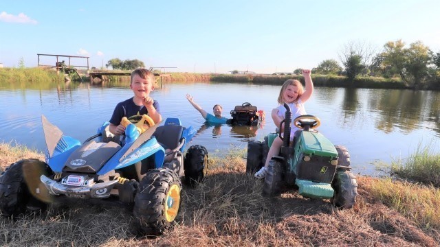 'Saving our stuck tractor from the mud and water | Tractors for kids'