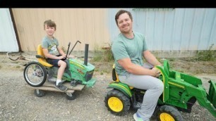'Playing on the farm with all of our kids tractors and real tractors | Tractors for kids'