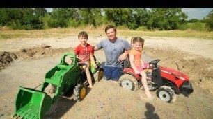 'Playing in HUGE mud pit with real tractors and kids tractors | Tractors for kids'