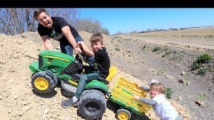 'Playing with tractors on HUGE dirt pile | Tractors for kids'