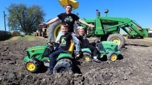 'Playing in the mud with kids tractors and real tractor gets stuck | Tractors for kids'