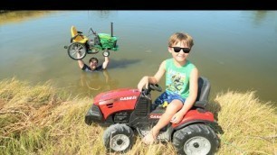 'Saving our tractor from the bottom of the lake | Tractors for kids'