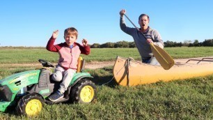'Playing on the farm with real tractors and hay | Tractors for kids'