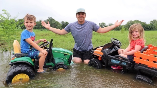 'Saving our tractor from the deep water and mud | Tractors for kids'