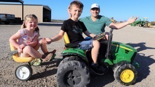 'Riding on trailer behind kids tractor on the farm | Tractors for kids'