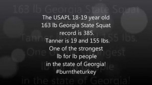 'Anytime Fitness Manager Tanner Miller is 19 and 155 lbs.  Watch him squat 405!!!'